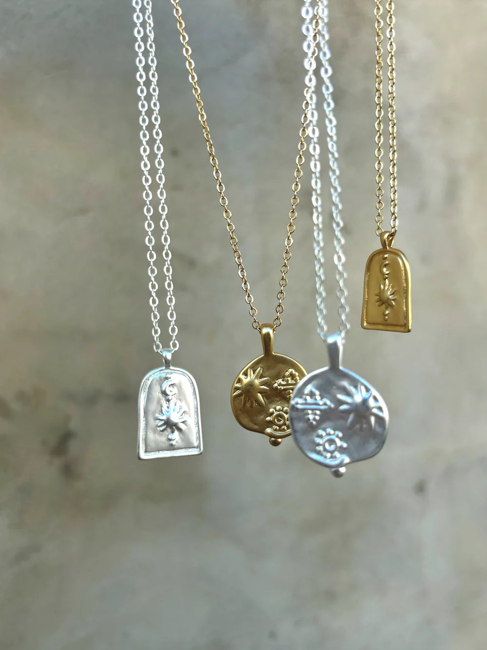 Ocean Coin Matte Charm Necklace - 18k Gold plated & Sterling Silver