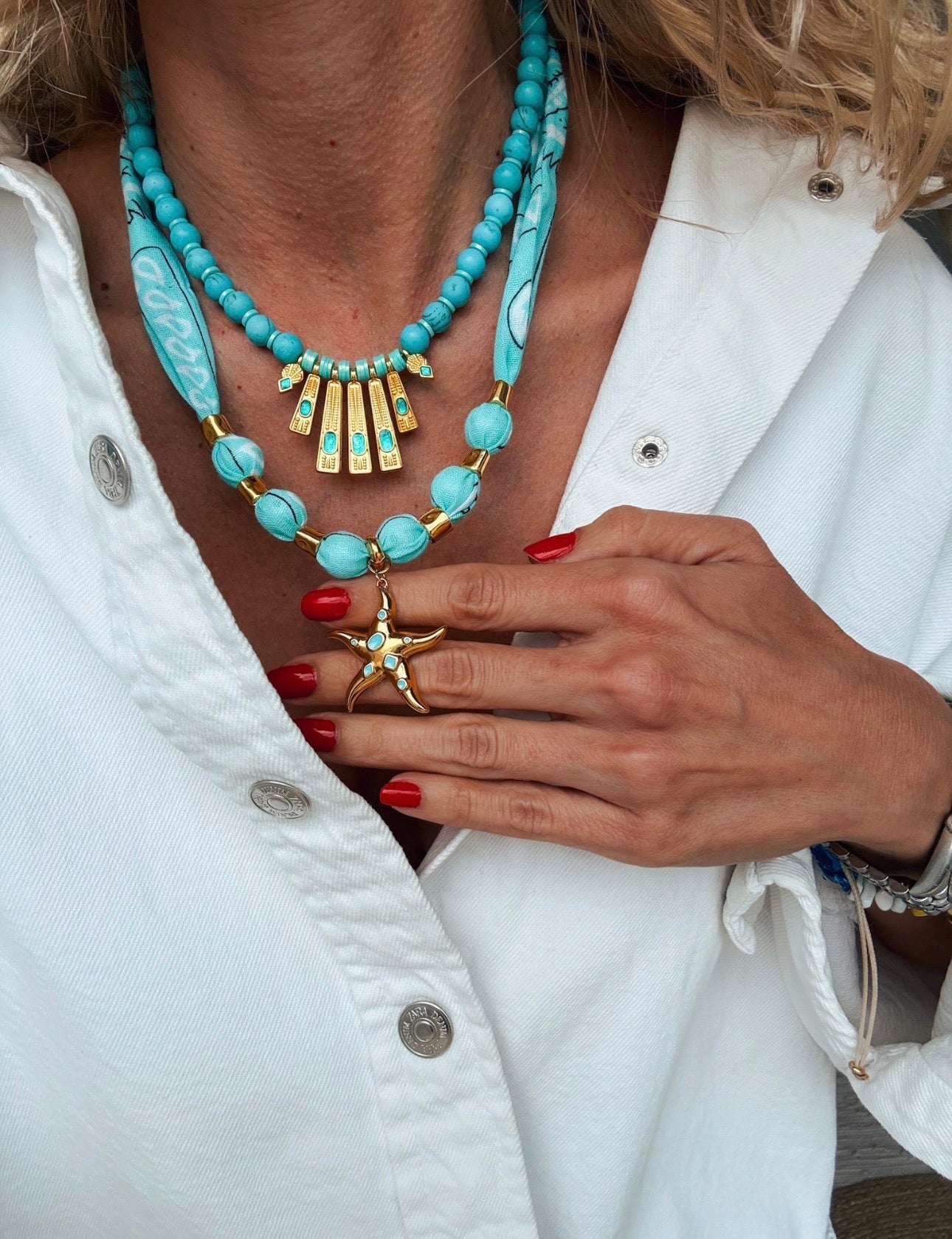 Aqua Starfish Bandana Necklace