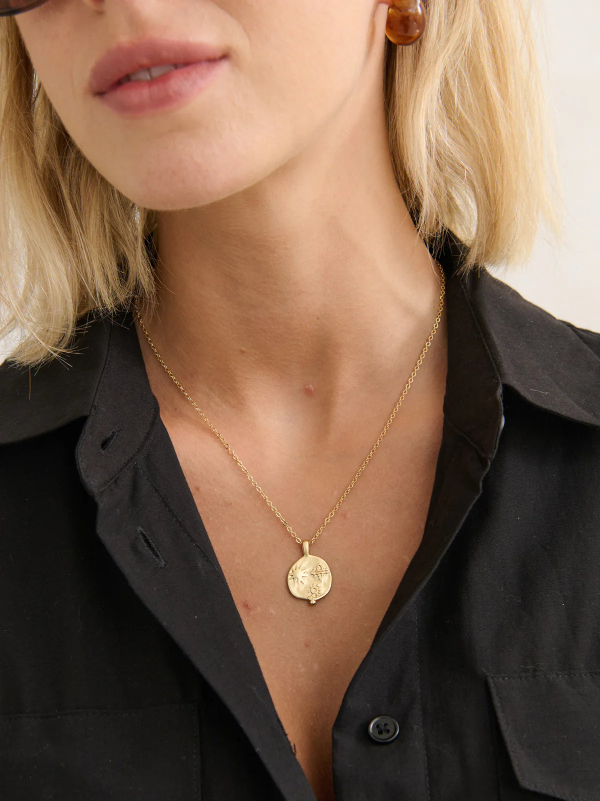Ocean Coin Matte Charm Necklace - 18k Gold plated & Sterling Silver