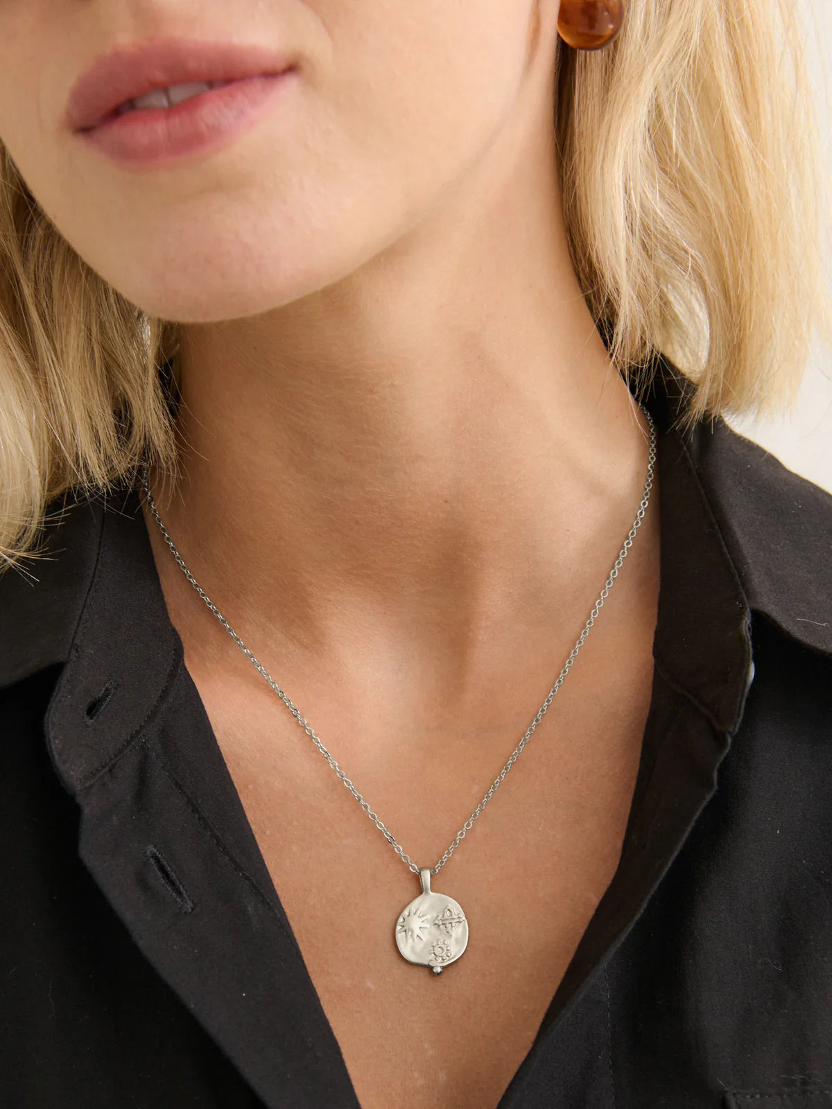 Ocean Coin Matte Charm Necklace - 18k Gold plated & Sterling Silver