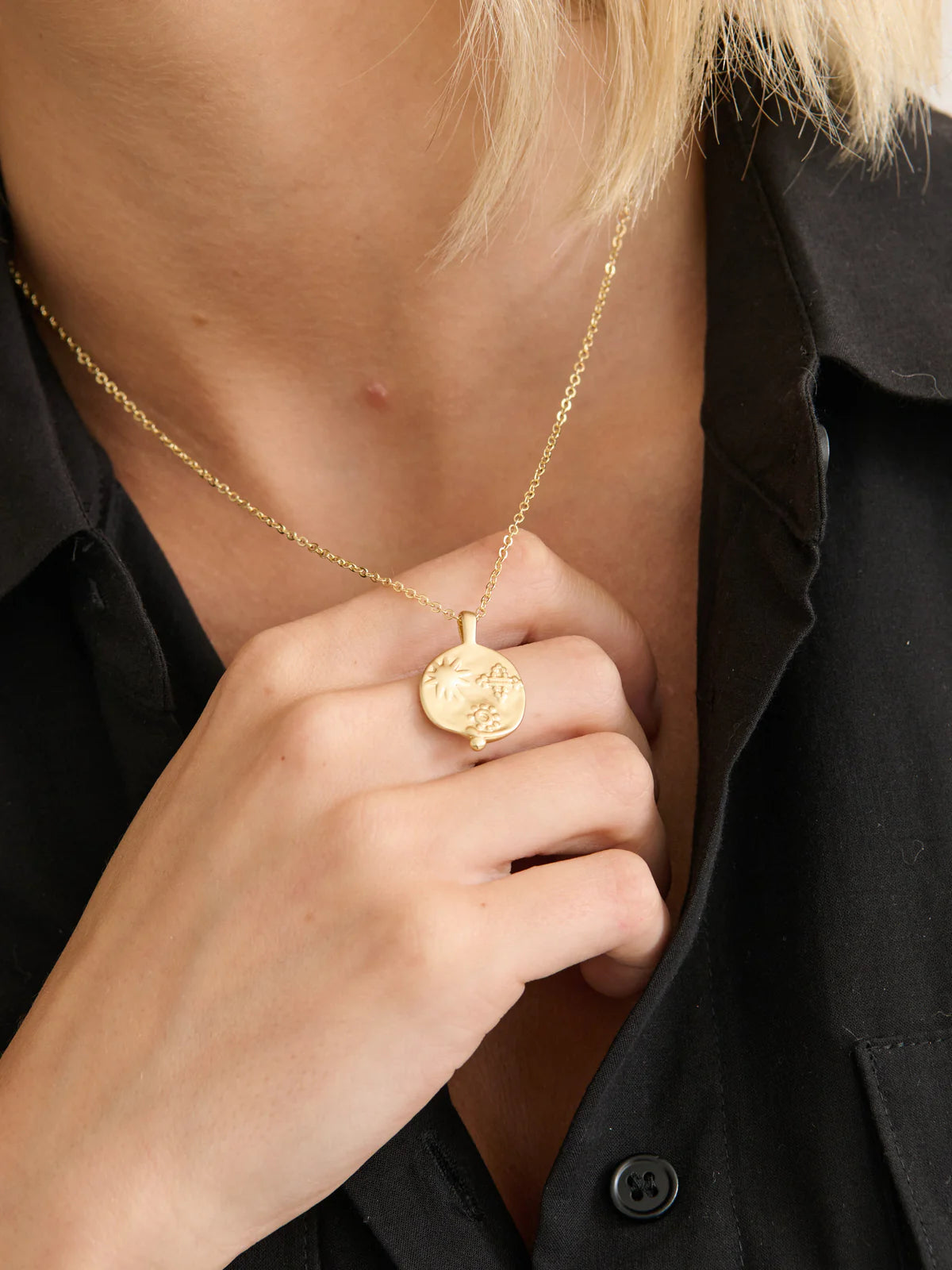 Ocean Coin Matte Charm Necklace - 18k Gold plated & Sterling Silver