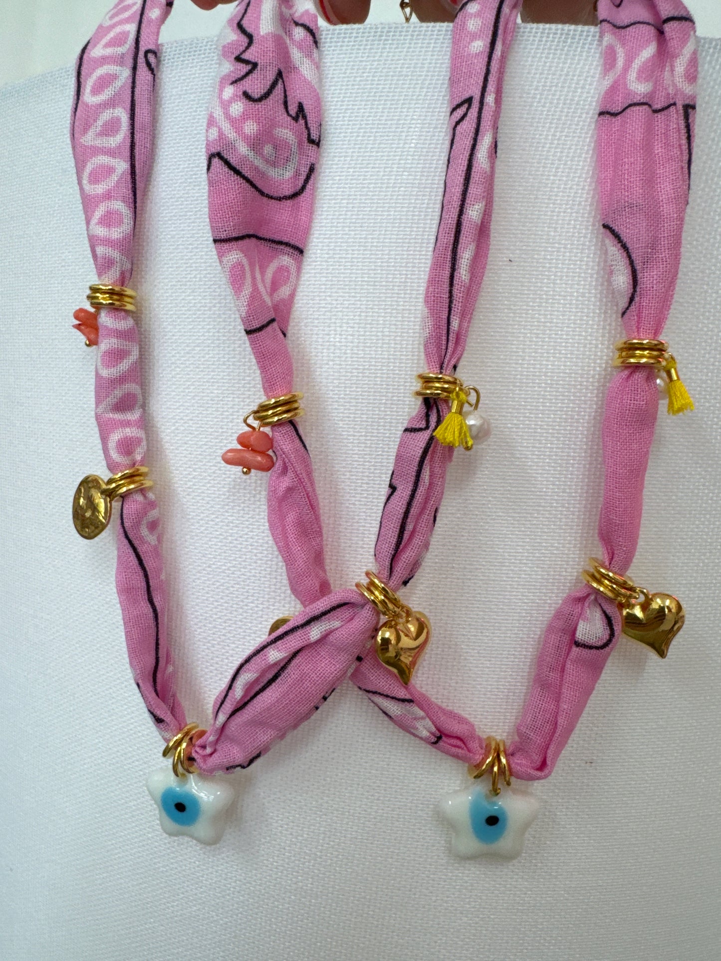 Pink star bandana necklace
