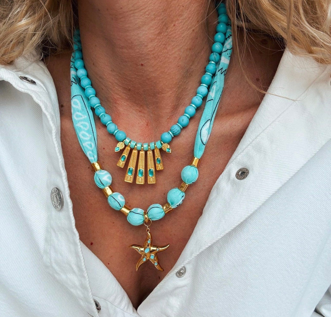 Aqua Starfish Bandana Necklace