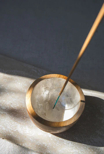 SHELL LINED CUP - TEAK WOOD INCENSE HOLDER