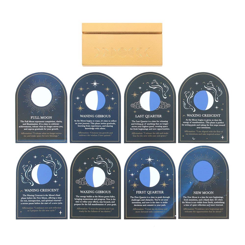 Moon phase cards with wooden stand