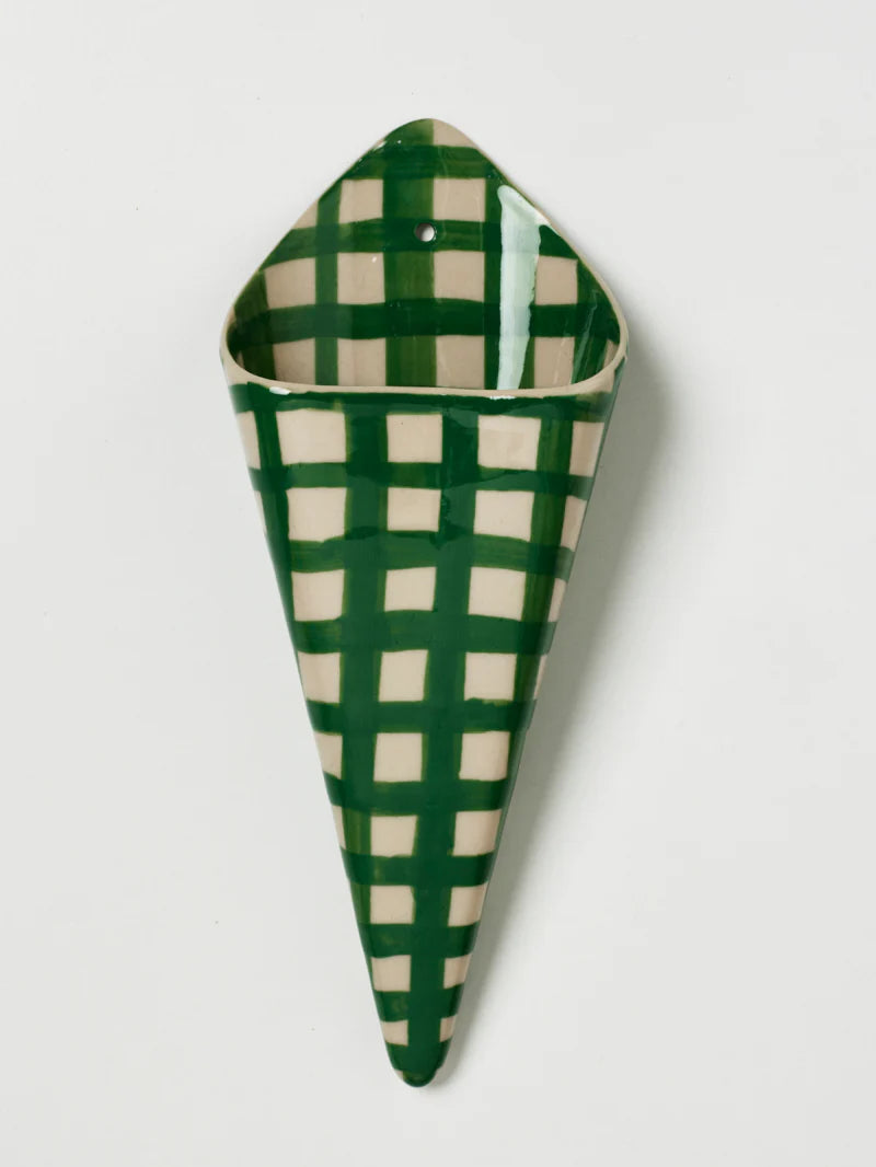 JONES & CO FOLLY WALL VASE - GREEN CHECK