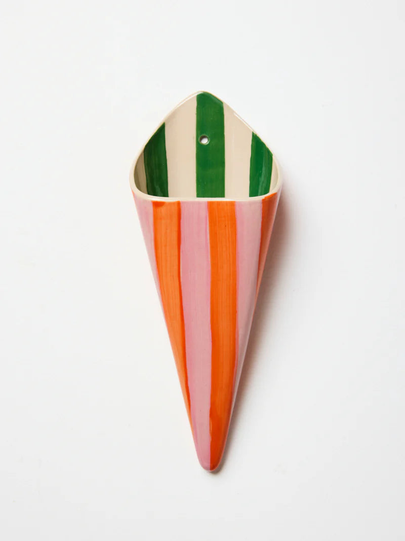 JONES AND CO FOLLY WALL VASE PINK STRIPE