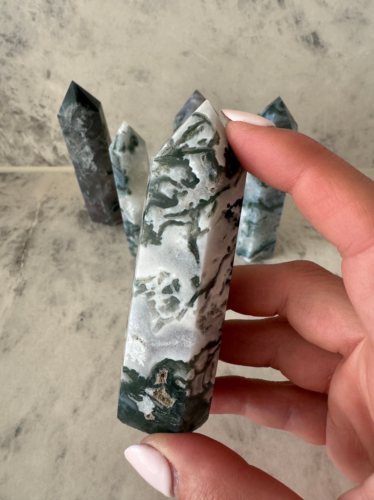 Green Moss Agate Towers