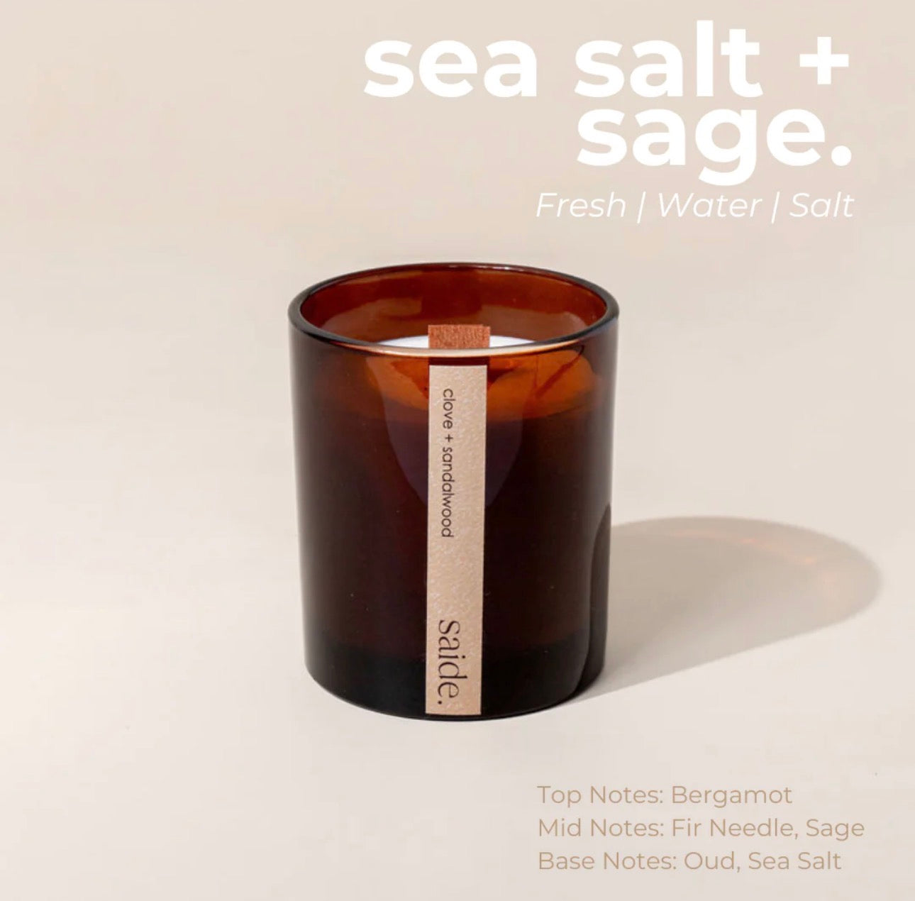 Saide - Amber wood wick candle - Sea salt + Sage