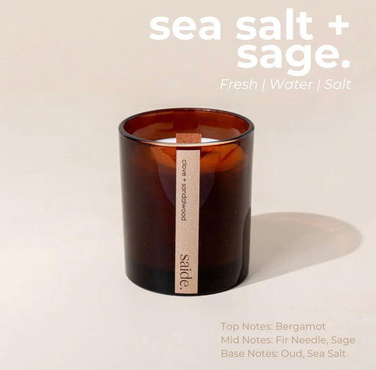 Saide - Amber wood wick candle - Sea salt + Sage