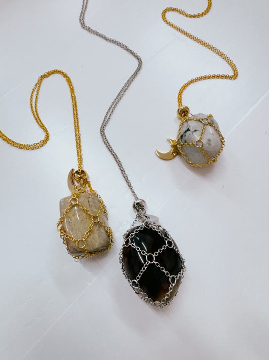 Crystal cage - moon/star gold and silver