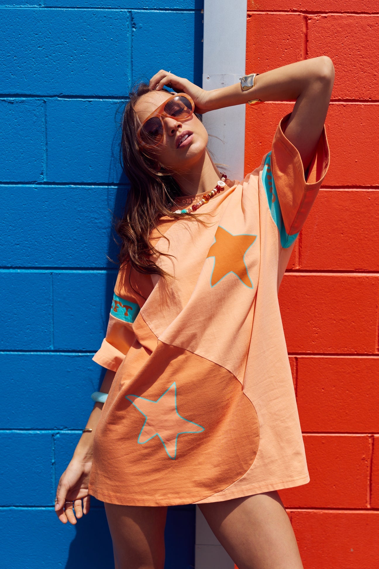 Yin Yang Tee Dress - Orange/Turquoise