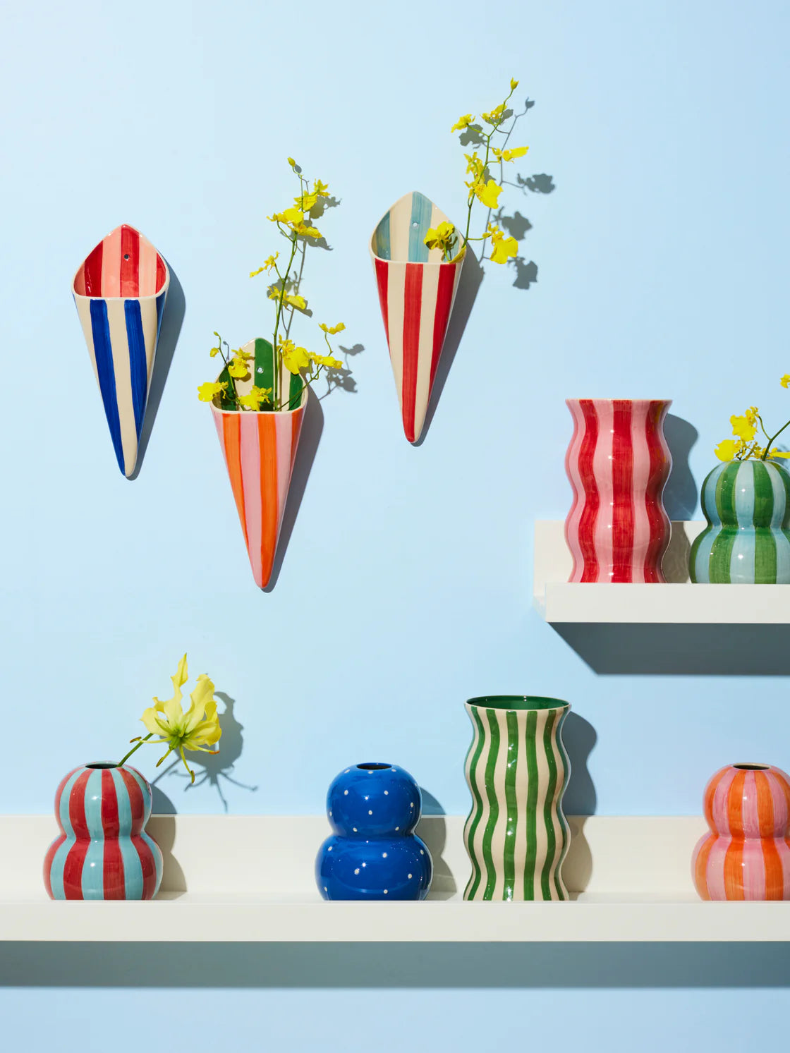 JONES AND CO FOLLY WALL VASE PINK STRIPE