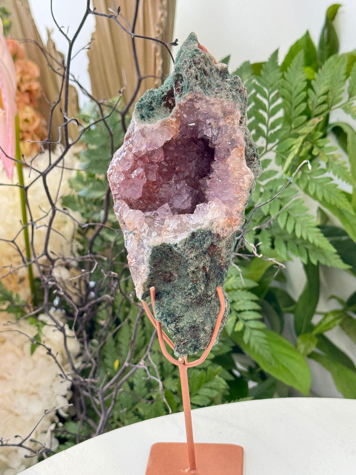 Pink Amethyst Cluster on stand