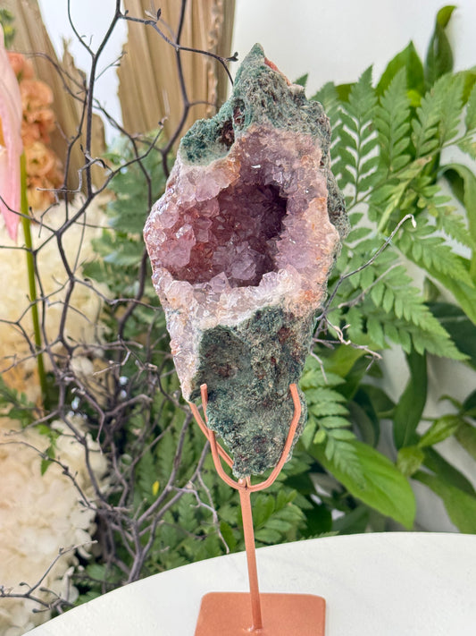 Pink Amethyst Cluster on stand