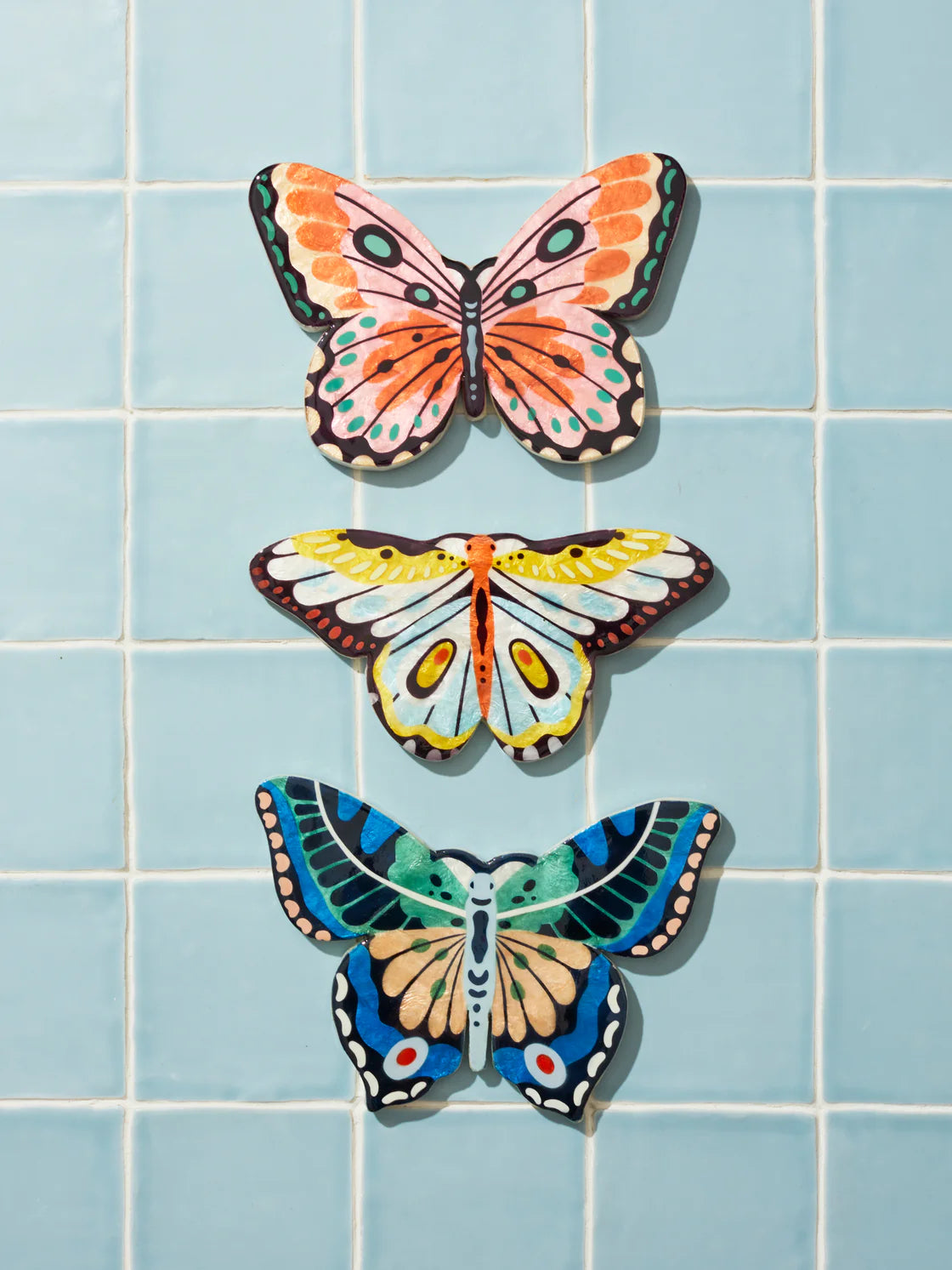 JONES AND CO CANOPY BUTTERFLY BLUE GREEN WALL ART