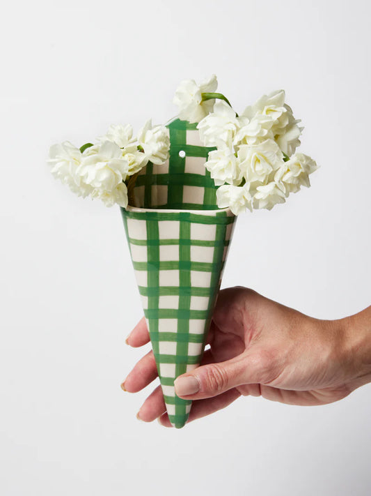 JONES & CO FOLLY WALL VASE - GREEN CHECK