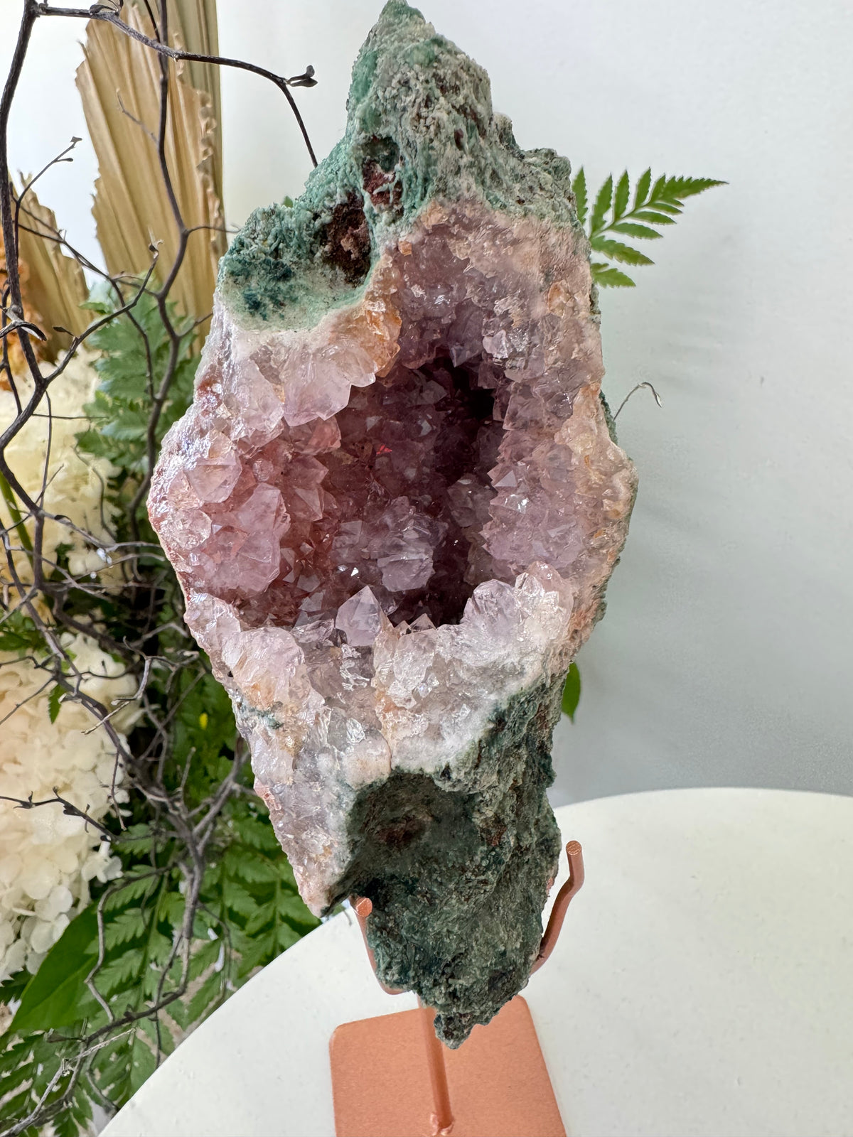 Pink Amethyst Cluster on stand