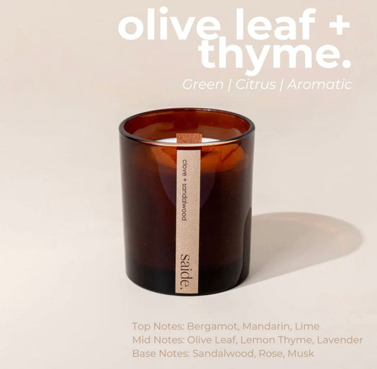 Saide - Amber wood wick candle - Olive leaf + Thyme