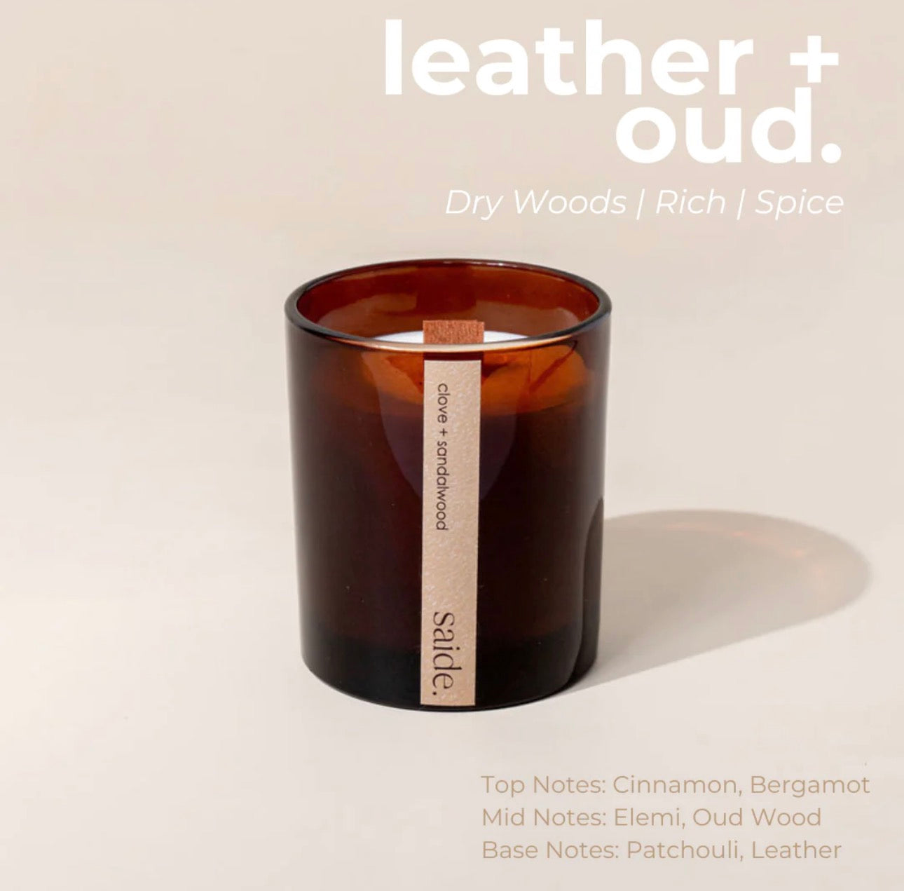 Saide - Amber wood wick candle - Leather + Oud