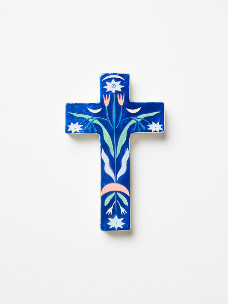 FABLE BLUE FLORAL SMALL CROSS