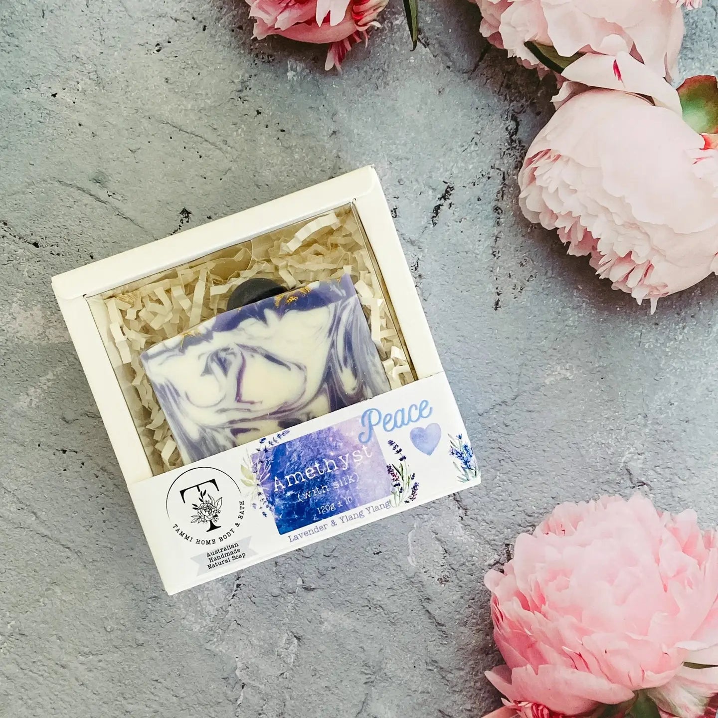 Luxury Artisanal Handmade Soap - Amethyst Gemstone with Silk