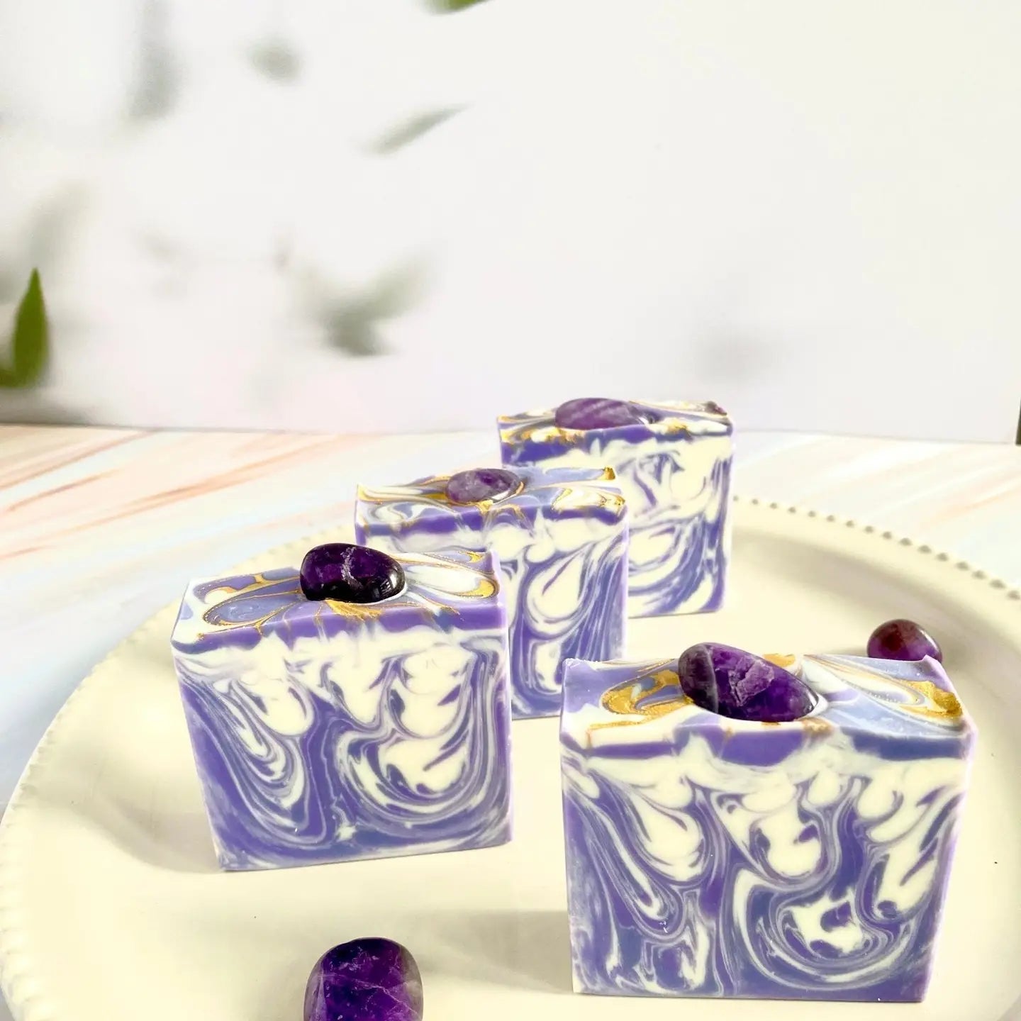 Luxury Artisanal Handmade Soap - Amethyst Gemstone with Silk