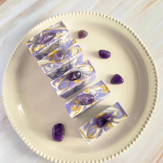 Luxury Artisanal Handmade Soap - Amethyst Gemstone with Silk