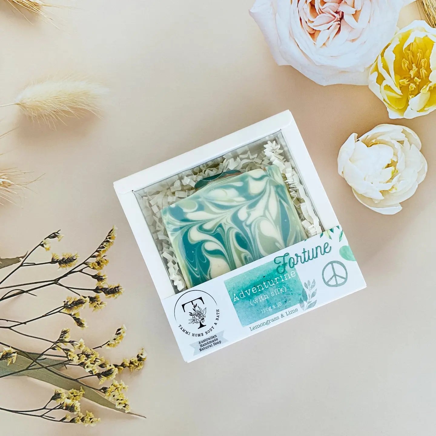 Luxury Artisan Handmade Soap -Adventurine Gemstone with Silk