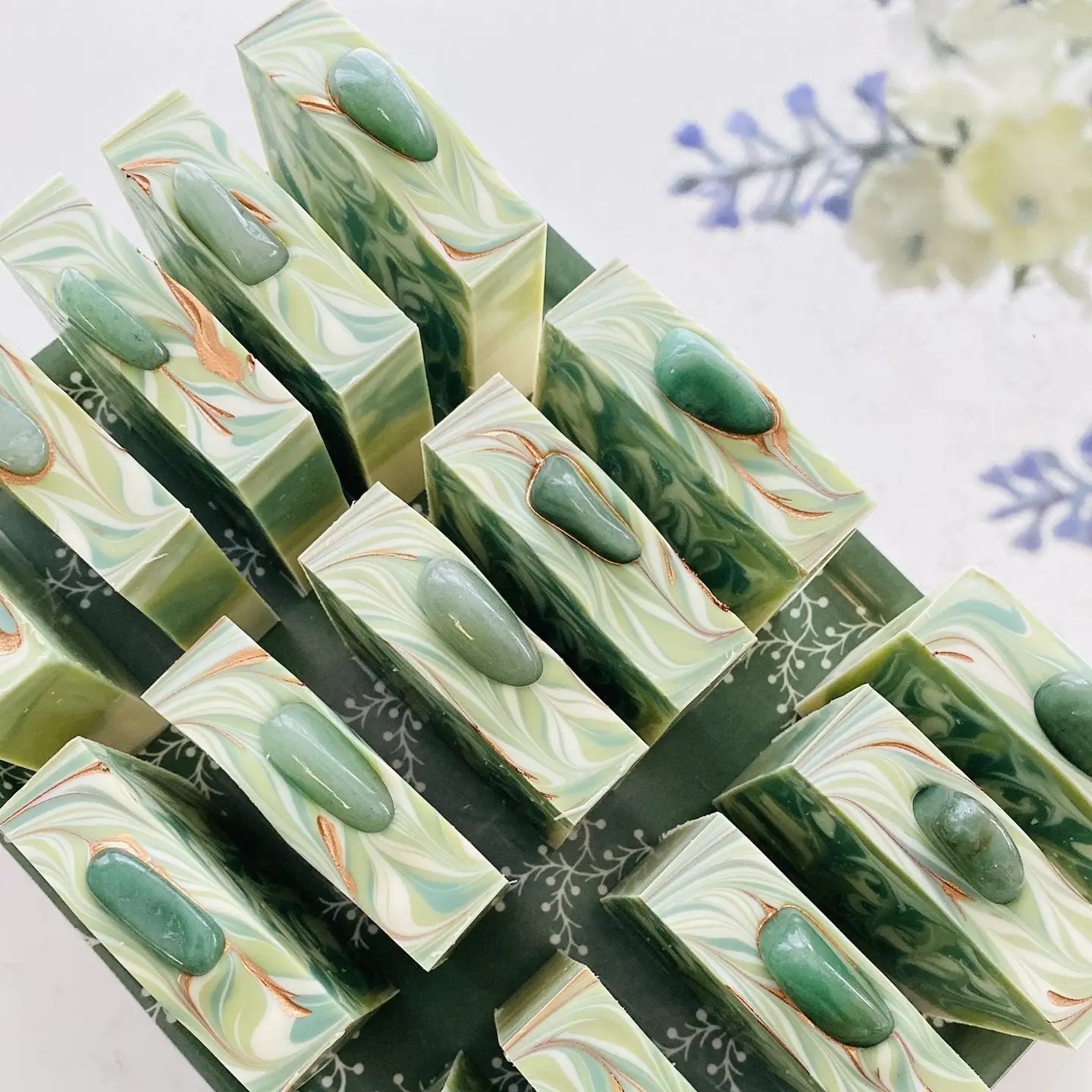 Luxury Artisan Handmade Soap -Adventurine Gemstone with Silk