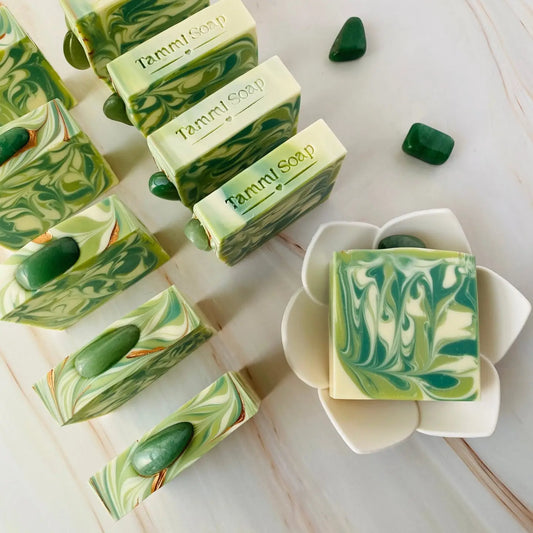 Luxury Artisan Handmade Soap -Adventurine Gemstone with Silk
