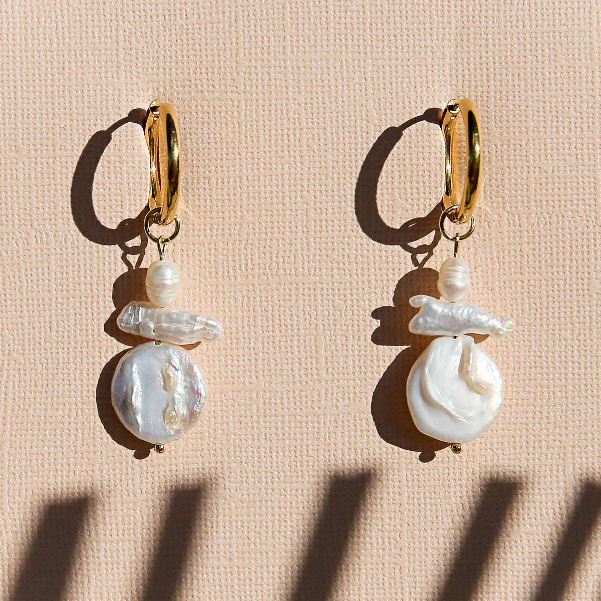 Gold Pearl Huggie Hoops