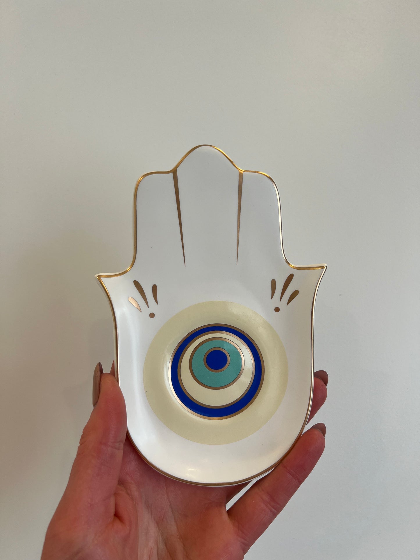 Hamsa Palm & Evil Eye • Trinket Dish • Blue / White