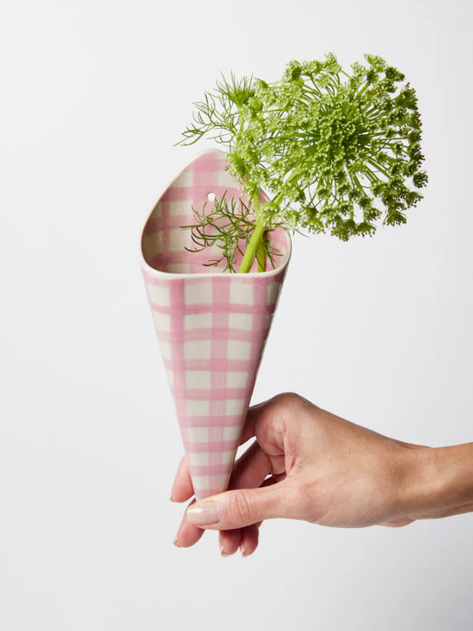 Folly Wall Vase - Pink & Blue Check