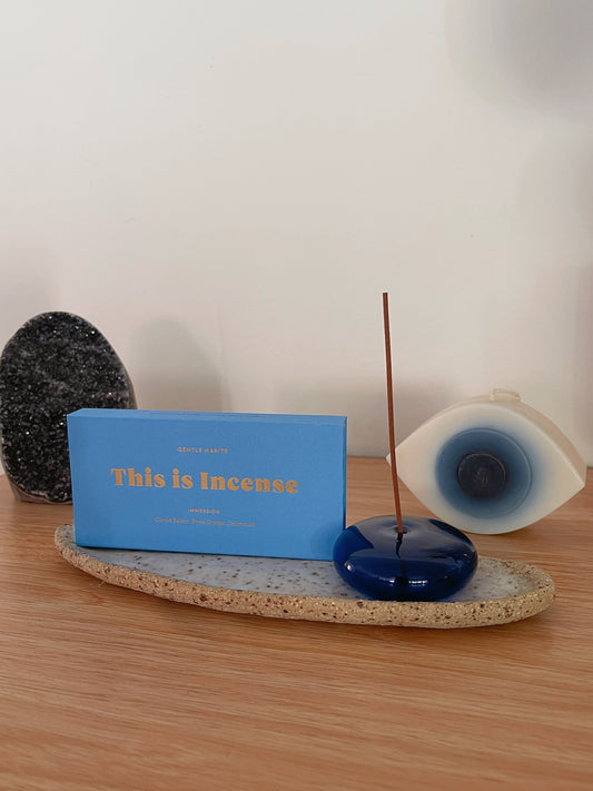 Cobalt glass incense holder