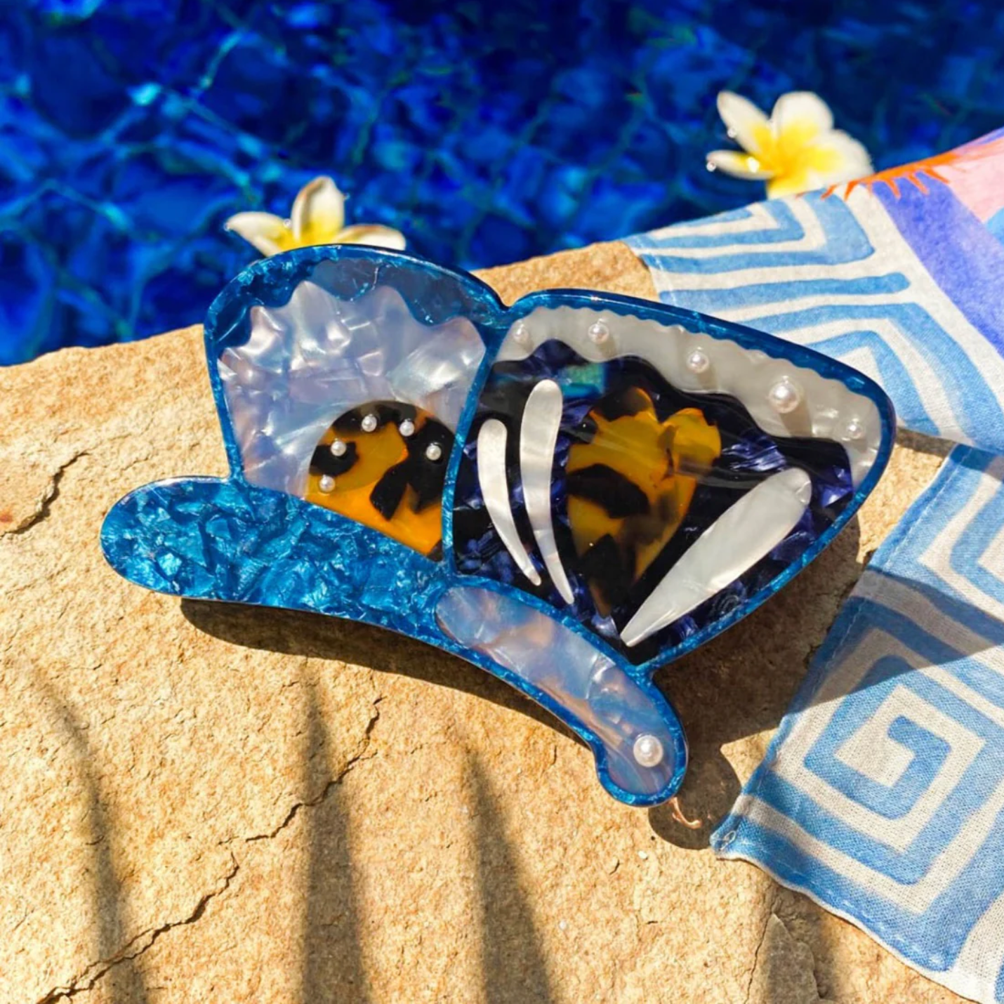 Butterfly Claw Clip - Brown & Blue