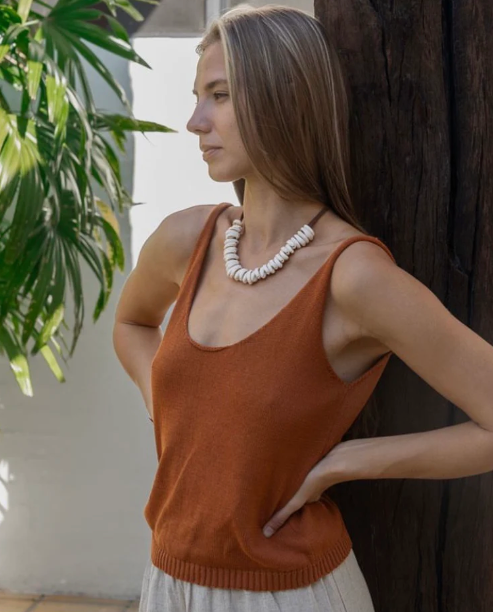 Soul Knit Tank - White & Rust