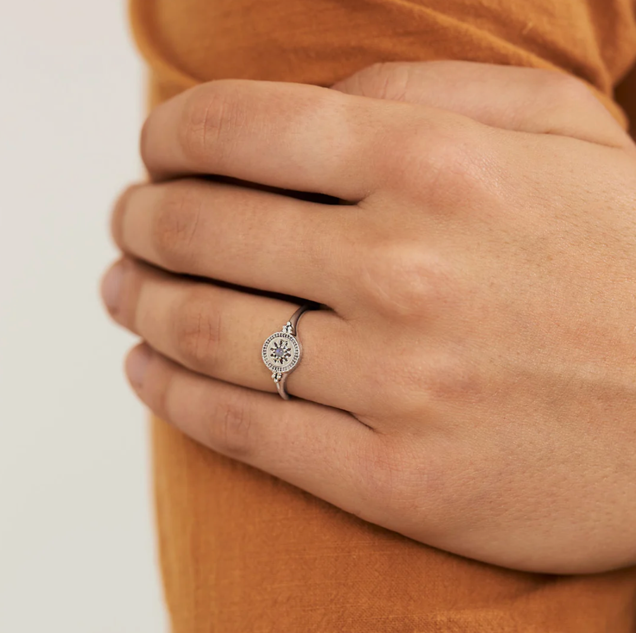 Solstice Rainbow Moonstone Signet Ring