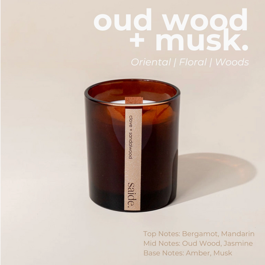 Saide - Amber wood wick candle - Oud Wood + Musk