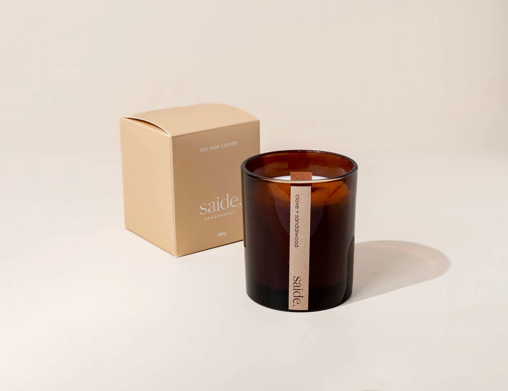 Saide - Amber wood wick candle - Leather + Oud