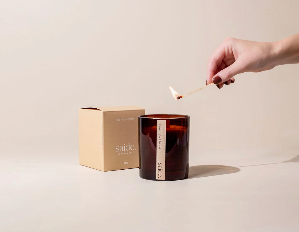 Saide - Amber wood wick candle - Olive leaf + Thyme