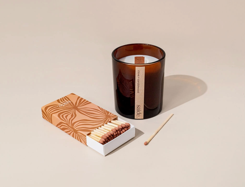 Saide - Amber wood wick candle - Olive leaf + Thyme