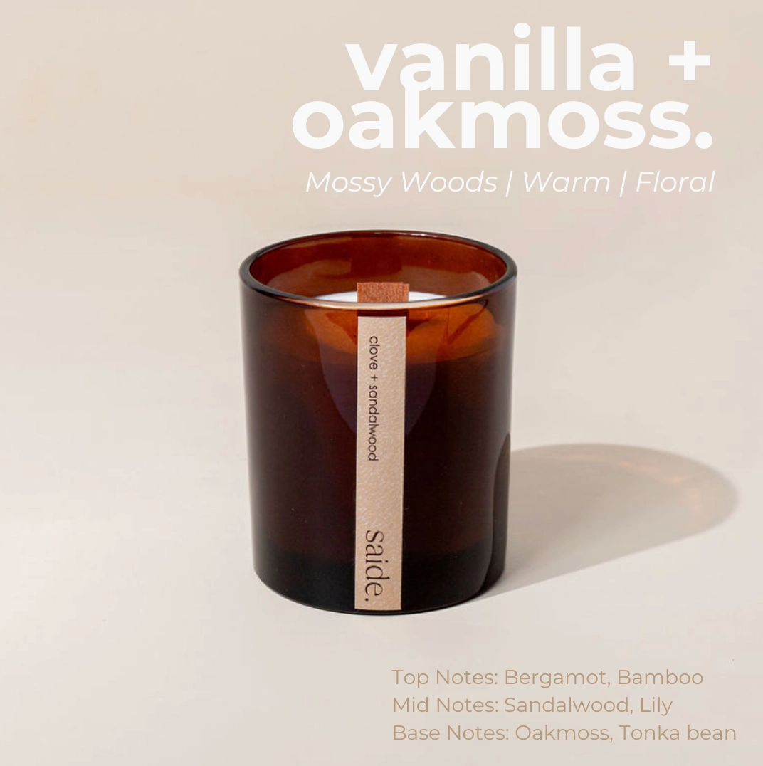 Saide - Amber wood wick candle - Vanilla & Oakmoss